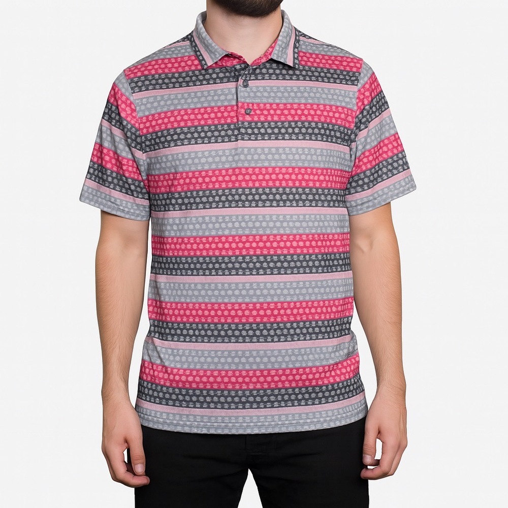 Etonic Men's Polo Shirt Size Medium Pink Gray Golf Shirt Short Sleeve Casual Top
